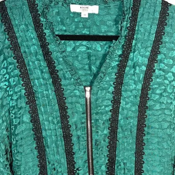 Koché Green Leopard Jacquard Tunic Dress with Lace Hem Size 38 (US 6) - Picture 8 of 11